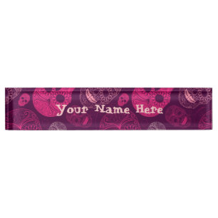 Porte-nom Pour Bureau Jour du rose et du pourpre morts d'art de mosaïqu
