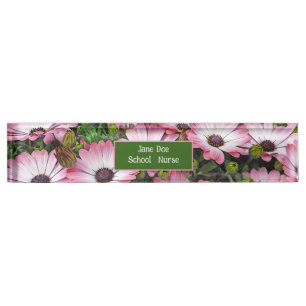 PORTE-NOM POUR BUREAU JOURNÉES DE LA SHASTA ROSE ET BLANCHE