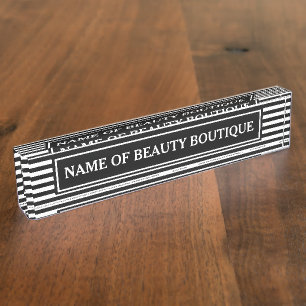Porte-nom Pour Bureau Le blanc noir à la mode barre les cheveux et le