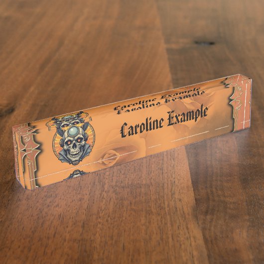Porte-nom Pour Bureau Le crâne ailé. (Taille)