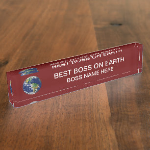 Porte-nom Pour Bureau Le meilleur patron sur terre avec la terre de