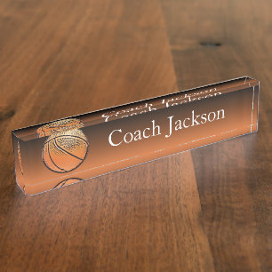 Porte-nom Pour Bureau Le noir orange de basket-ball se fanent plaque