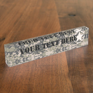 Porte-nom Pour Bureau Le pochoir Digital vintage Camo d'étoile