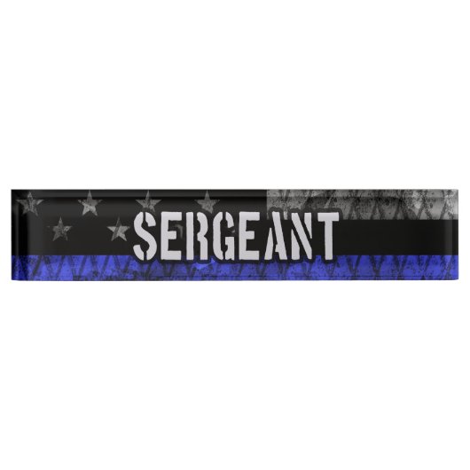 Porte-nom Pour Bureau Le sergent Thin Blue Line Distresse (Devant)