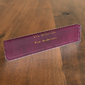 Porte-nom Pour Bureau Leather Look Maroon Customizable (Taille)