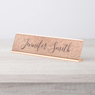 Porte-nom Pour Bureau Léger Rose Gold Faux Foil Texture