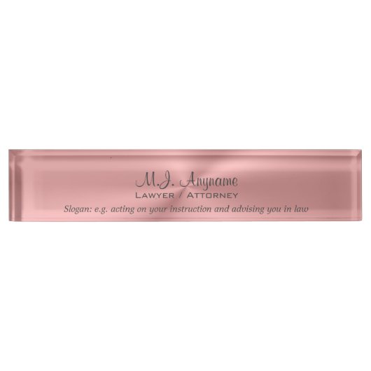 Porte-nom Pour Bureau Les femmes Attorney Luxury rose avec un slogan (Devant)