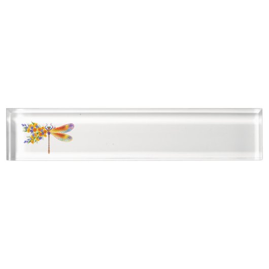 Porte-nom Pour Bureau libellule de fleurs jaunes (Devant)