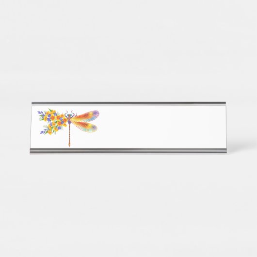 Porte-nom Pour Bureau libellule de fleurs jaunes (Devant)