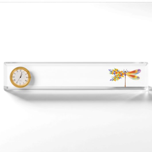 Porte-nom Pour Bureau libellule de fleurs jaunes (Devant)