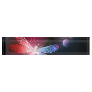 Porte-nom Pour Bureau libellule rouge brillante
