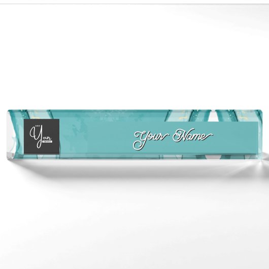Porte-nom Pour Bureau Light Blue Marble Elegant Modern Pattern (Devant)