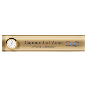 Porte-nom Pour Bureau Ligne Bleue Mince - 24 Karat Gold Look