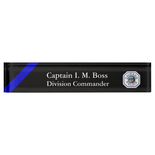Porte-nom Pour Bureau Ligne Bleue Mince - Chicago PD Patch Desk Nom Plaq (Devant)