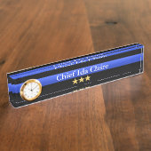 Porte-nom Pour Bureau Ligne Bleue Mince - Classement 3 Étoiles En Chef (Taille)