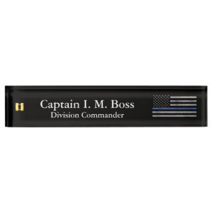 Porte-nom Pour Bureau Ligne Bleue Mince - Distressed Drapeau Tateté Name
