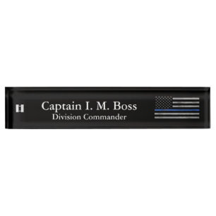 Porte-nom Pour Bureau Ligne Bleue Mince - Distressed Drapeau Tateté Name