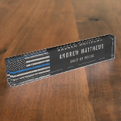 Porte-nom Pour Bureau Ligne Bleue Mince Drapeau Agent de police (Taille)