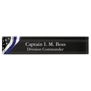 Porte-nom Pour Bureau Ligne Bleue Mince Drapeau Distorti
