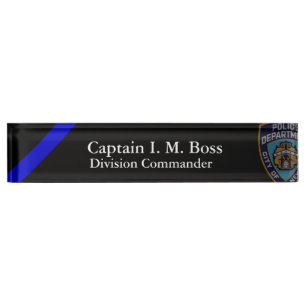 Porte-nom Pour Bureau Ligne Bleue Mince NYPD Décalage Nom du patch Plaqu
