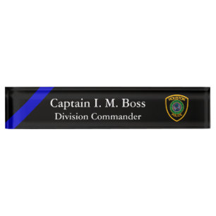 Porte-nom Pour Bureau Ligne Bleue Mince - Office Patch Desk Name Plate