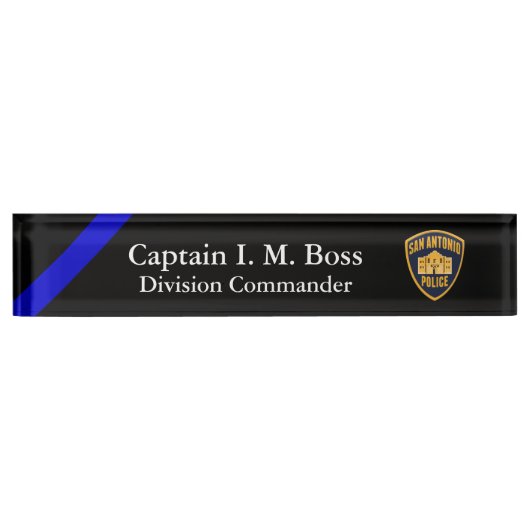 Porte-nom Pour Bureau Ligne Bleue Mince - Office Patch Desk Name Plate (Devant)