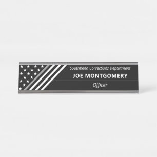 Porte-nom Pour Bureau Ligne grise mince monogramme correctionnel de