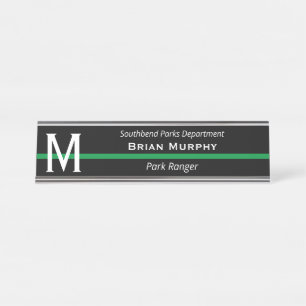 Porte-nom Pour Bureau Ligne verte mince Monogramme militaire initial