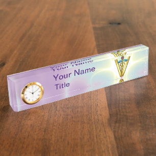 Porte-nom Pour Bureau Lilas VÉTÉRINAIRE de /Teal de SYMBOLE de CADUCÉ