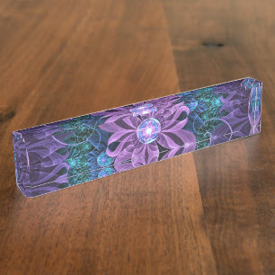 Porte-nom Pour Bureau Lis incrusté de bijoux de papillon de la turquois
