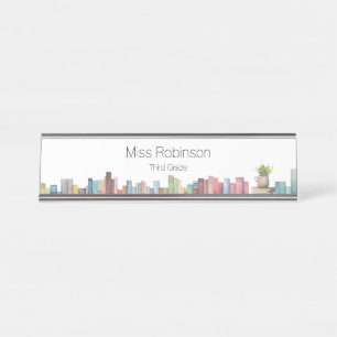 Porte-nom Pour Bureau Livres Aquarelle Professeur ou Bibliothécaire