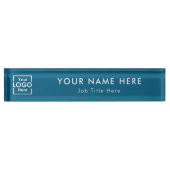 Porte-nom Pour Bureau Logo d'affaires bleu moderne Professionnel exécuti (Devant)