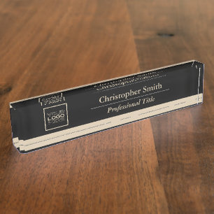 Porte-nom Pour Bureau Logo d'affaires élégant Black Gold