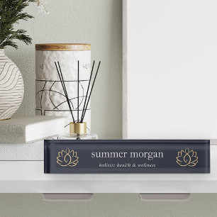 Porte-nom Pour Bureau Logo de fleurs de Lotus Marine & Gold