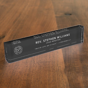 Porte-nom Pour Bureau Logo de l'église personnalisée Ministre Verse noir
