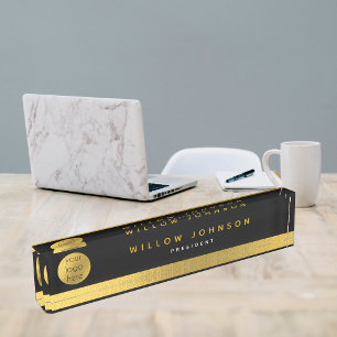 Porte-nom Pour Bureau Logo d'entreprise Black Gold Classy Cadeau exécuti