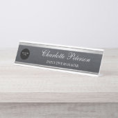 Porte-nom Pour Bureau Logo d'entreprise moderne Black Metal Executive (Devant)
