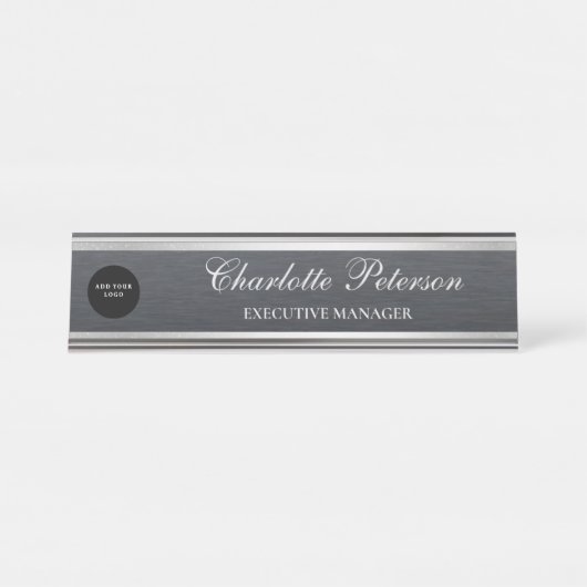 Porte-nom Pour Bureau Logo d'entreprise moderne Black Metal Executive (Devant)