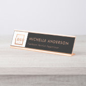 Porte-nom Pour Bureau Logo d'entreprise moderne Rose d'employé Or (Devant)