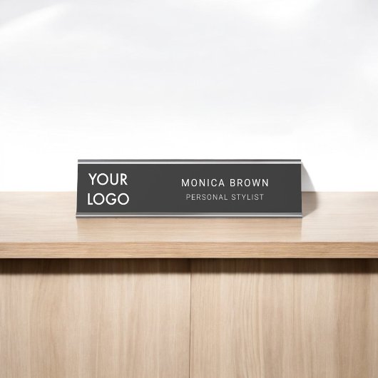 Porte-nom Pour Bureau Logo d'entreprise Noir simple