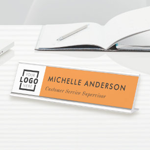 Porte-nom Pour Bureau Logo d'entreprise personnalisé Orange d'employé mo
