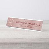 Porte-nom Pour Bureau Logo d'entreprise Rose Gold Metallic (Devant)