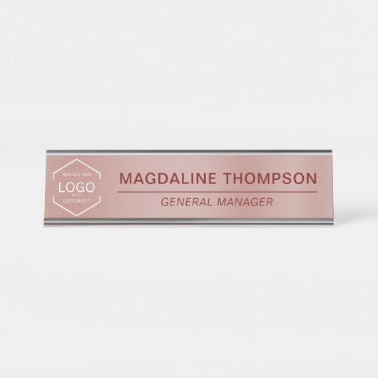 Porte-nom Pour Bureau Logo d'entreprise Rose Gold Metallic (Devant)