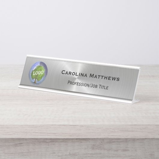 Porte-nom Pour Bureau Logo d'entreprise Silver Changeable (Devant)