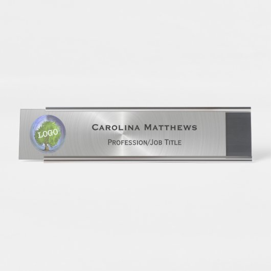 Porte-nom Pour Bureau Logo d'entreprise Silver Changeable (Devant)