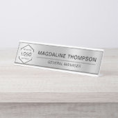 Porte-nom Pour Bureau Logo d'entreprise Silver Metallic (Devant)