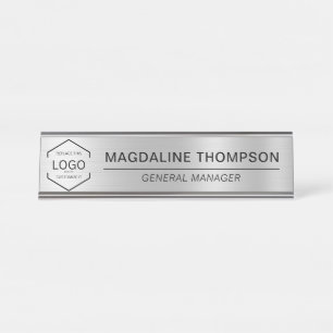 Porte-nom Pour Bureau Logo d'entreprise Silver Metallic