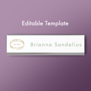 Porte-nom Pour Bureau Logo d'entreprise vert sauge Simple Moderne person