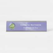 Porte-nom Pour Bureau Logo d'entreprise violet modifiable (Devant)