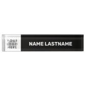 Porte-nom Pour Bureau Logo éditable Moderne Noir Blanc Gras Simple (Devant)